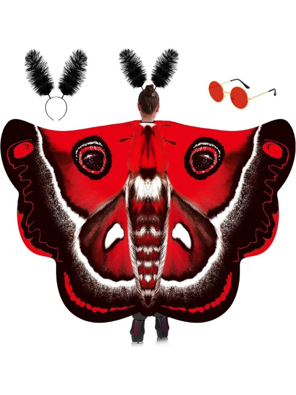 Moth Wings Costume Set for Women - Cape, Headband & Glasses for Halloween